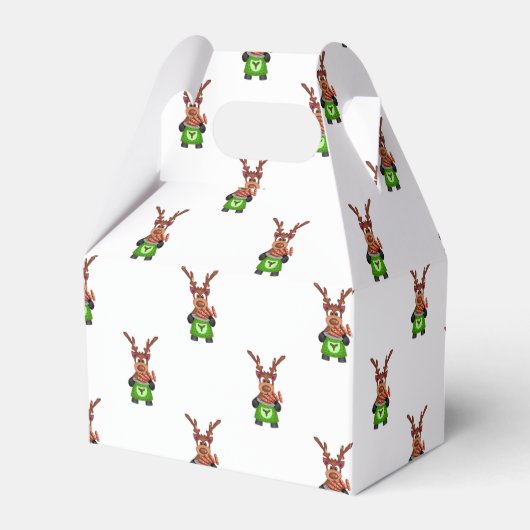 Feestelijke groene en rode Kasky kerstrendieren Bedankdoosjes (Voorkant Zijde)