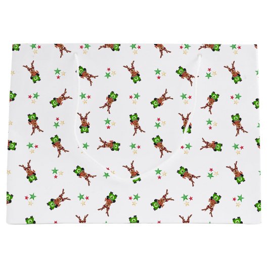 Feestelijke groene en rode Kasky kerstrendieren Groot Cadeauzakje (Voorkant)