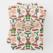 Feestelijke groene en rode Kasky kerstrendieren Inpakpapier Vel (In situ)