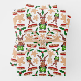 Feestelijke groene en rode Kasky kerstrendieren Inpakpapier Vel