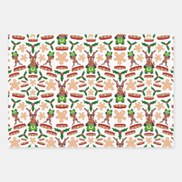 Feestelijke groene en rode Kasky kerstrendieren Inpakpapier Vel