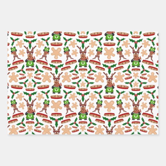 Feestelijke groene en rode Kasky kerstrendieren Inpakpapier Vel (Voorkant)
