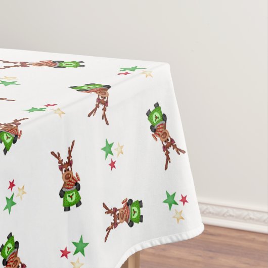 Feestelijke groene en rode Kasky kerstrendieren Tafelkleed (Voorbeeld)