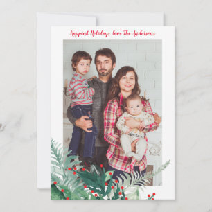 Feestelijke groene en rode kerstvakantie fotokaart feestdagenkaart