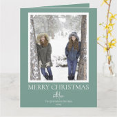 Feestelijke groene en witte script Kerstmis foto Kaart (Gele Bloem)