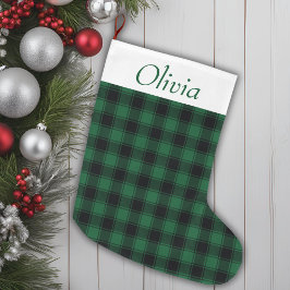 Feestelijke groene en zwarte Buffalo Tartan Plaid Grote Kerstsok