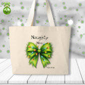 Feestelijke groene Furry Bow-Lights Naughty or Nic Grote Tote Bag