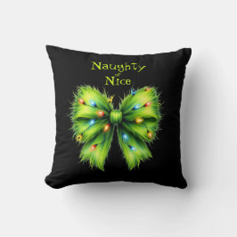 Feestelijke groene Furry Bow-Lights Naughty or Nic Kussen