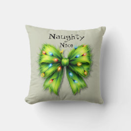 Feestelijke groene Furry Bow-Lights Naughty or Nic Kussen