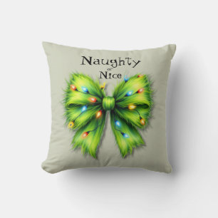 Feestelijke groene Furry Bow-Lights Naughty or Nic Kussen