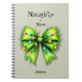 Feestelijke groene Furry Bow-Lights Naughty or Nic Notitieboek