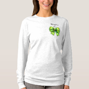 Feestelijke groene Furry Bow-Lights Naughty or Nic T-shirt