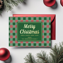 Feestelijke groene geruite kerst goud folie feestdagenkaart