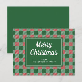Feestelijke groene geruite Merry Christmas script Briefkaart