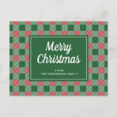 Feestelijke groene geruite Merry Christmas script Briefkaart (Voorkant)
