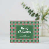 Feestelijke groene geruite Merry Christmas script Briefkaart (Staand voorkant)
