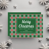 Feestelijke groene geruite Merry Christmas Script Feestdagenkaart