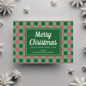 Feestelijke groene geruite Merry Christmas Script Feestdagenkaart