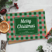 Feestelijke groene geruite Merry Christmas Script Feestdagenkaart