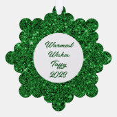 Feestelijke Groene Glitter Gepersonaliseerde Kat Ornament Kaart (Achterkant)