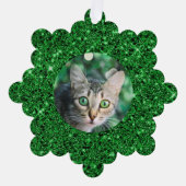 Feestelijke Groene Glitter Gepersonaliseerde Kat Ornament Kaart (Voorkant)