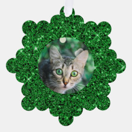 Feestelijke Groene Glitter Gepersonaliseerde Kat Ornament Kaart