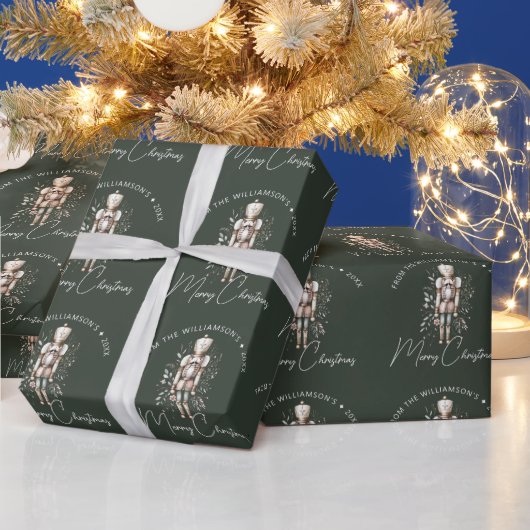 Feestelijke Groene Gouden Notenkraker Kerst Donker Cadeaupapier (Feestdagen)