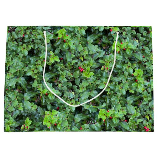 Feestelijke Groene Holly Berry Kerst Groot Cadeauzakje (Voorkant)