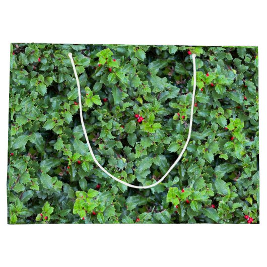 Feestelijke Groene Holly Berry Kerst Groot Cadeauzakje (Achterkant)