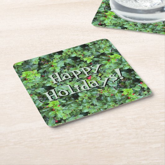 Feestelijke Groene Holly Berry Kerst Kartonnen Onderzetters (Schuin)