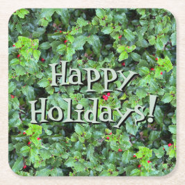 Feestelijke Groene Holly Berry Kerst Kartonnen Onderzetters