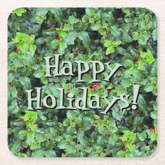 Feestelijke Groene Holly Berry Kerst Kartonnen Onderzetters (Voorkant)