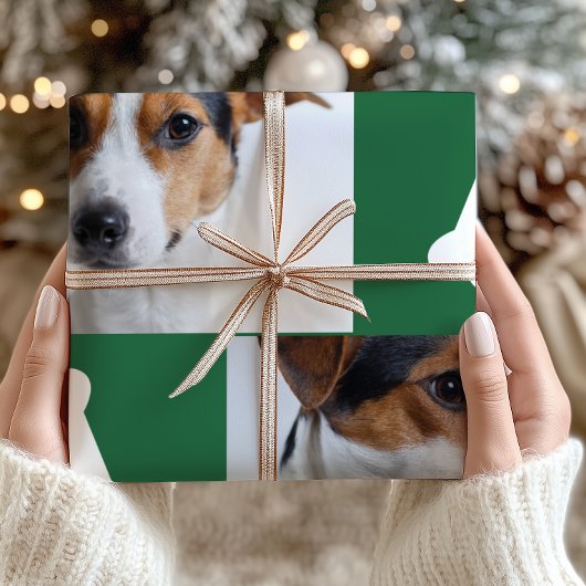 Feestelijke Groene Hond Botten Fotocollage Kerst Cadeaupapier