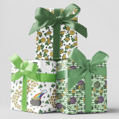 Feestelijke Groene Ierse Shamrocks, Goud & Bloemen Inpakpapier Vel
