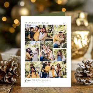 Feestelijke groene kerst familie 7 foto collage feestdagen kaart