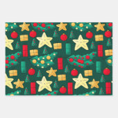 Feestelijke groene kerst met vakantie-iconen inpakpapier vel (Voorkant)