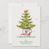 Feestelijke  groene kerstboom in pot feestdagenkaart (Voorkant)