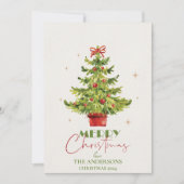 Feestelijke  groene kerstboom in pot feestdagenkaart (Voorkant)