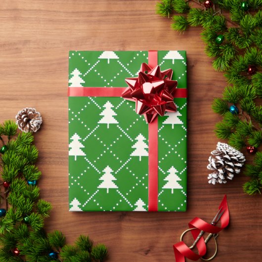 Feestelijke groene kerstboompatroon cadeaupapier (Feestdagen Geschenken)