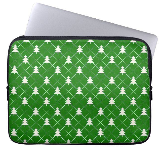 Feestelijke groene kerstboompatroon laptop sleeve (Voorkant)