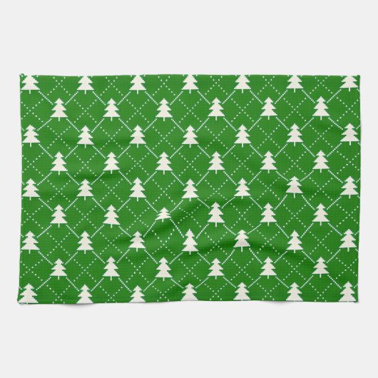 Feestelijke groene kerstboompatroon theedoek (Horizontaal)