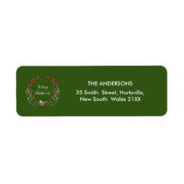 Feestelijke groene kerstkrans gepersonaliseerd etiket