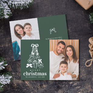 Feestelijke Groene Lint Boom 2 Foto Kerstmis Feestdagenkaart