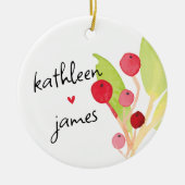 Feestelijke groene namen bruiloft keramisch ornament (Voorkant)