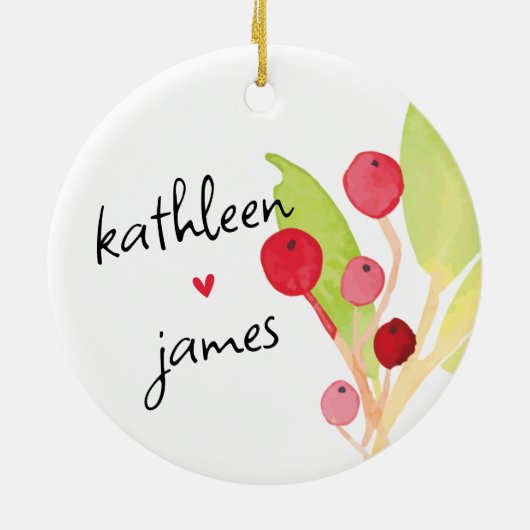 Feestelijke groene namen bruiloft keramisch ornament (Achterkant)