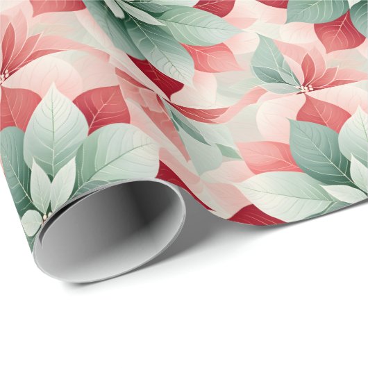 Feestelijke groene poinsettia cadeaupapier (Rol Hoek)