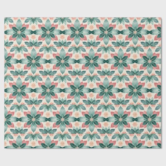 Feestelijke groene poinsettia cadeaupapier (Vlak)