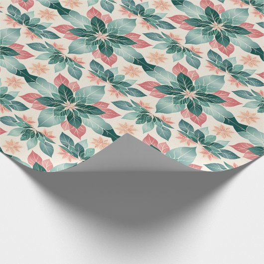 Feestelijke groene poinsettia cadeaupapier (Hoek)