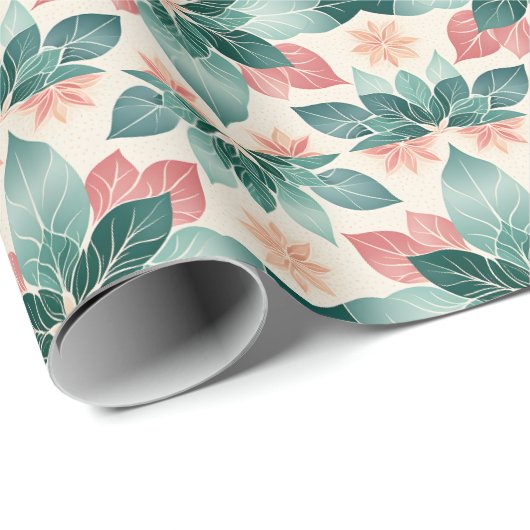 Feestelijke groene poinsettia cadeaupapier (Rol Hoek)