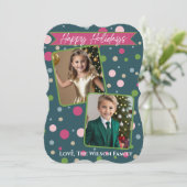 Feestelijke groene Polka Dot Foto (2) Vakantie Kaa Feestdagenkaart (Staand voorkant)